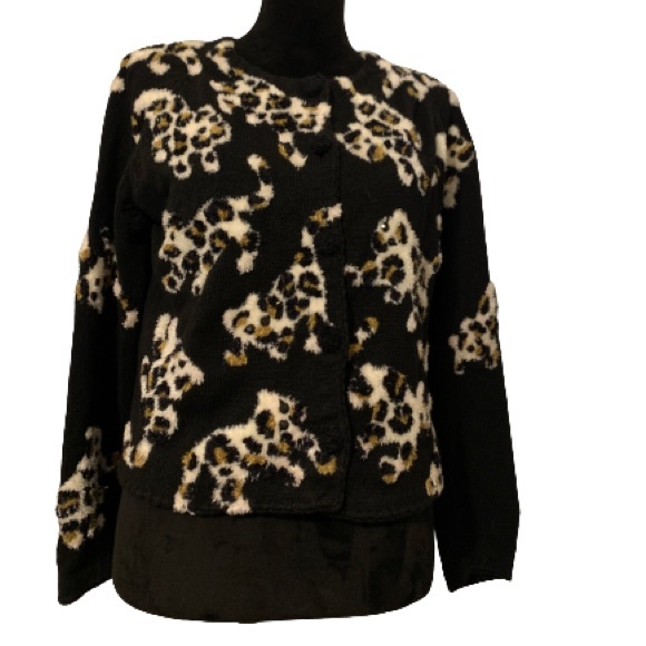 Michael Simon Sz Med Lux Animal Print Jeweled Cardigan Sweater Vintage 1999 EUC - Picture 2 of 10